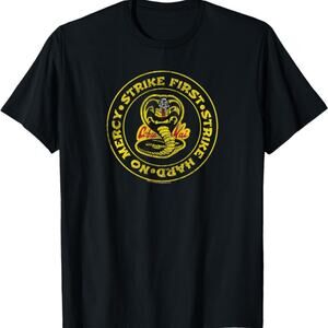 Canvas Cobtra Kai STRIKE FIRST STRIKE HARD NO MERCY T-Shirt Fits Like a Large